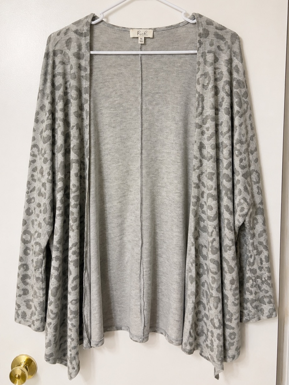 Light Gray Leopard-Print Open-Front Cardigan - Picture 1 of 4